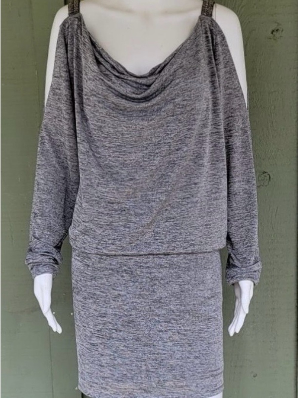 White House Black Market Heather Gray Draped Knit Dress